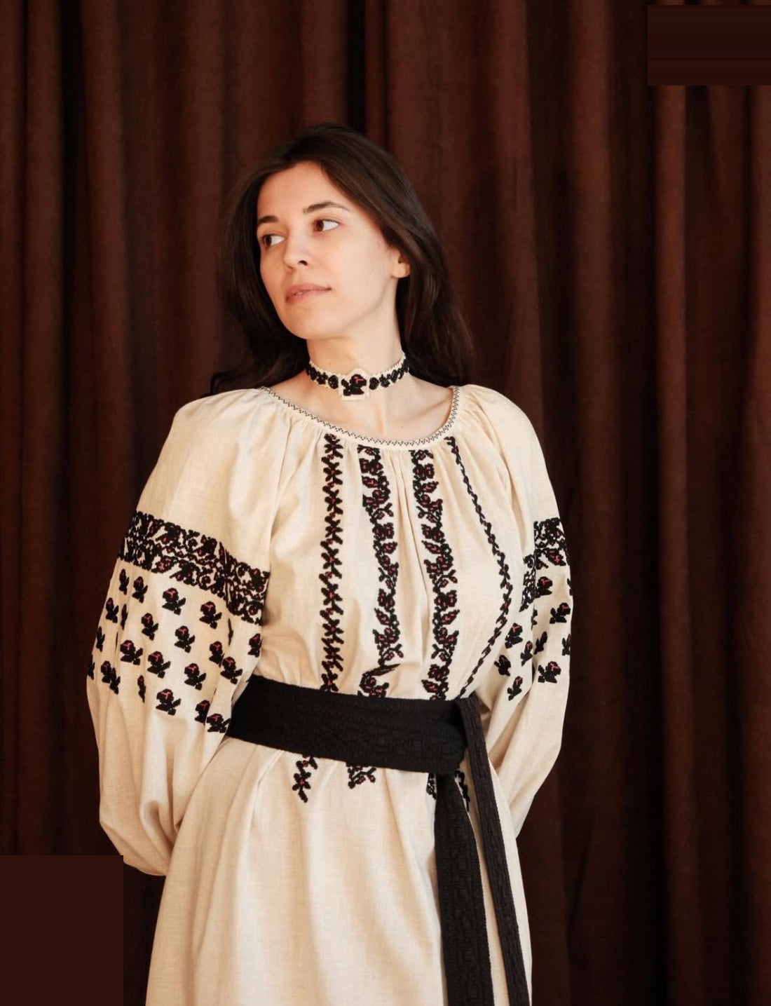 A model wearing an embroidered dress from the collection.